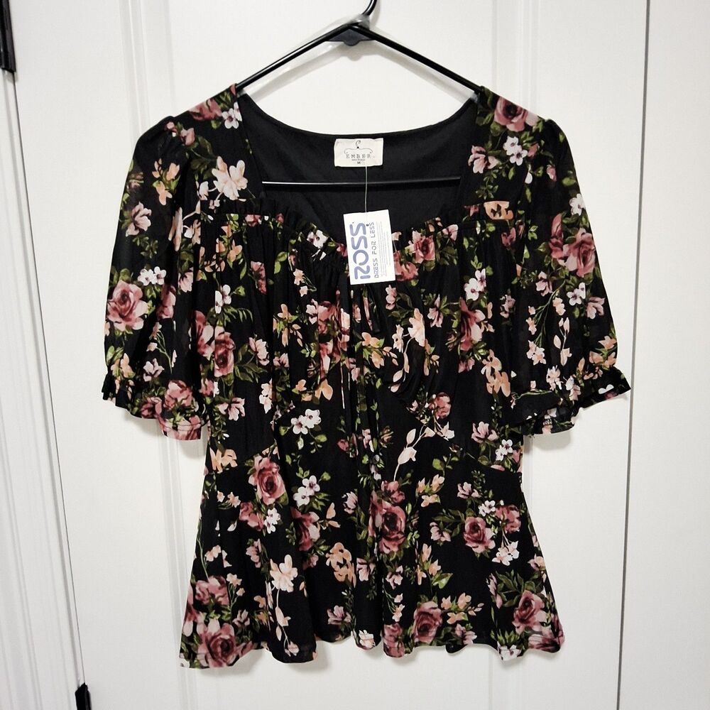 Ember Floral Print Peplum Blouse Sweetheart Neckline Size Medium New w/Tag